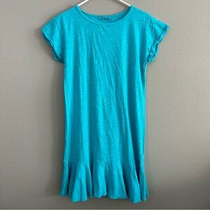Fresh Produce Solid Blue Flounce Hem T-Shirt Shift Dress Women’s XS 100% Cotton